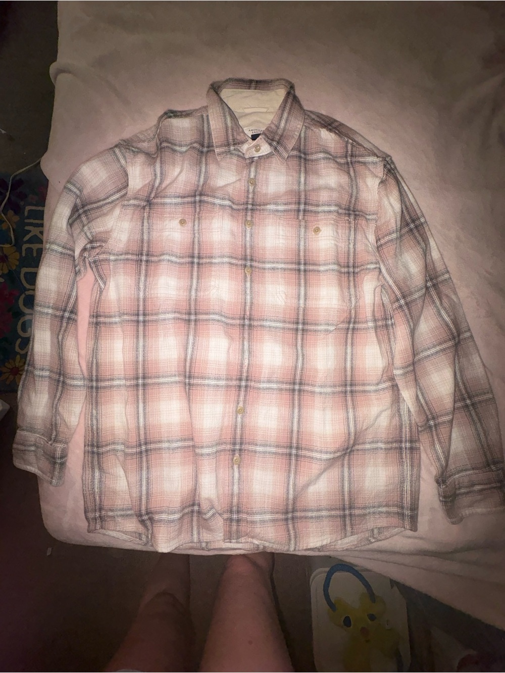 American Eagle Outfitters Pink and White Plaid Button-Down Shirt